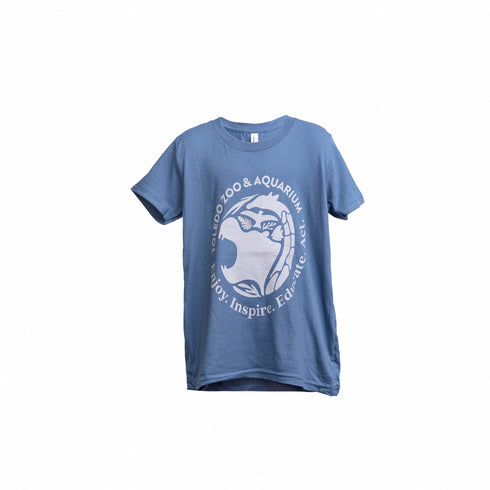 Toledo Zoo youth T-Shirt with Full Front Warm Gray Logo